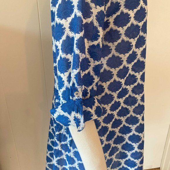 Blue & White Patterned Blouse - Vintage Ibizq - Sz M - Picture 5 of 7